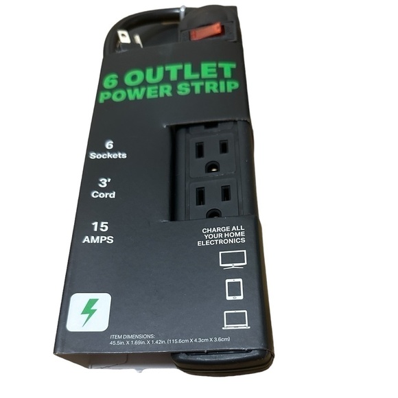 NEW Black 6-Outlet Power Strip / 3 Feet / On-Off Switch - Picture 4 of 5